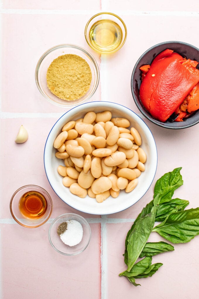 ingredients for white bean dip with red peppers