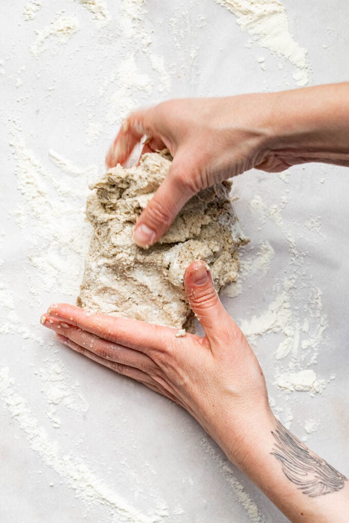 hand kneading dough