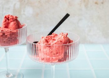 5 Minute Fresh Strawberry Sorbet with Coconut Cream