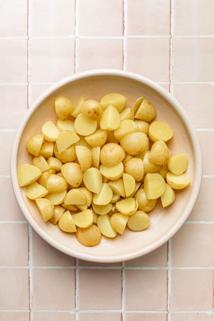 potatoes in pink bowl