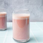 strawberry hemp milk in glass