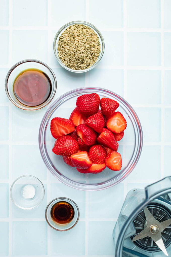 strawberries in bowl with hemp hearts