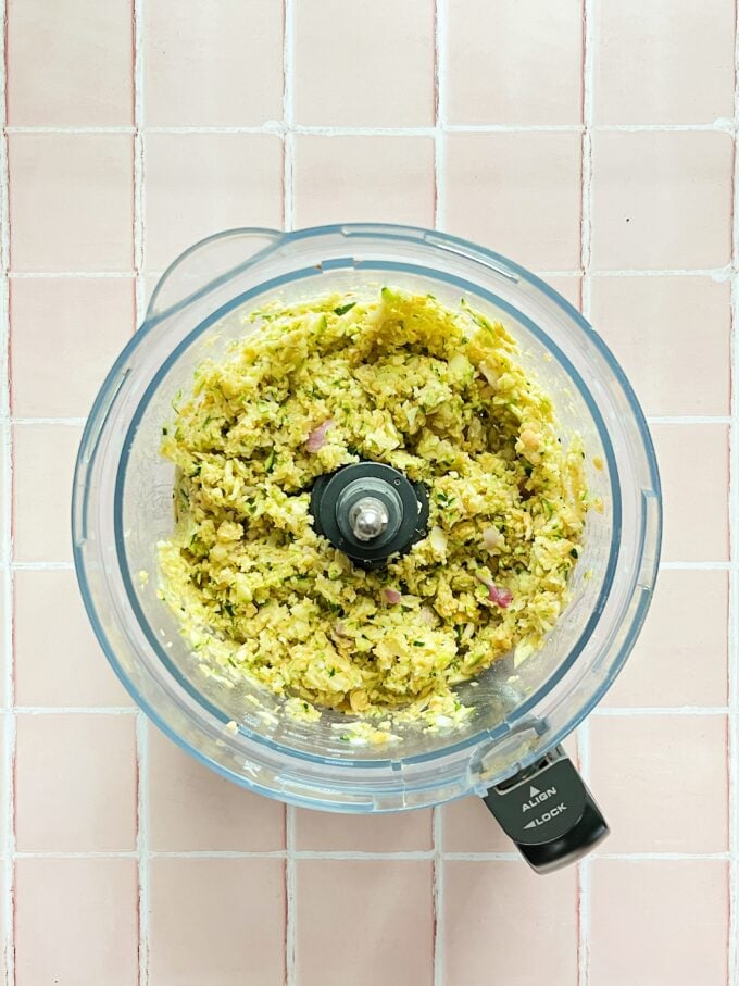 chopped veggies in food processor