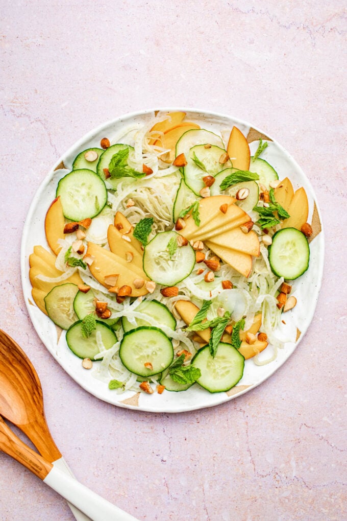 cucumber and fennel salad on white plate