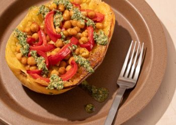 Roasted Spaghetti Squash + Pesto Dinner (Vegan)