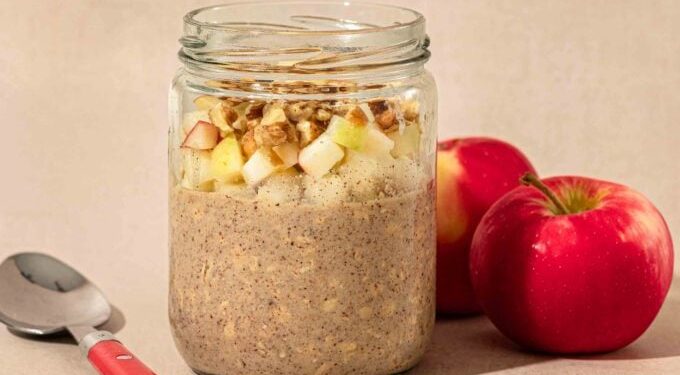 Apple Pie Overnight Oats with Almond Butter