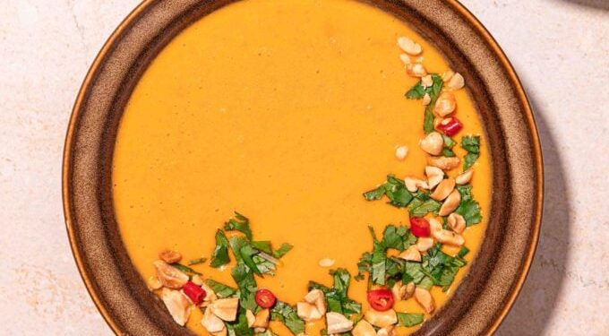 Vegan Carrot, Lentil + Fresh Ginger Soup with Coconut Milk