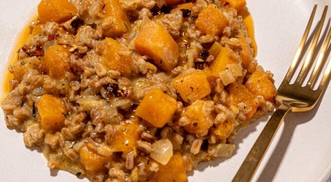 Vegan Farro Risotto with Butternut Squash