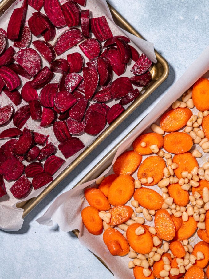 trays of beet and carrots