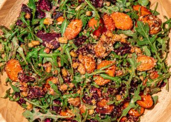 Warm Roasted Beet and Carrot Salad with Arugula