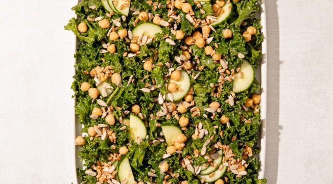 Bright + Fresh Kale Salad with Farro and Chickpeas