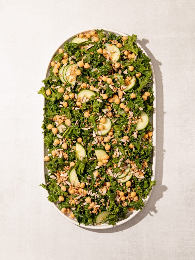 kale salad with farro and chickpeas