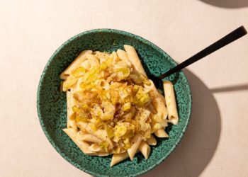 30 Minute Sautéed Leek Pasta with Tahini