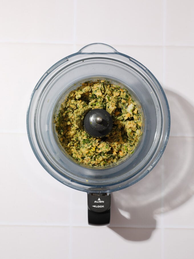 falafel burger mixture in food processor