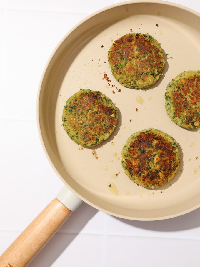 falafel burgers in skillet