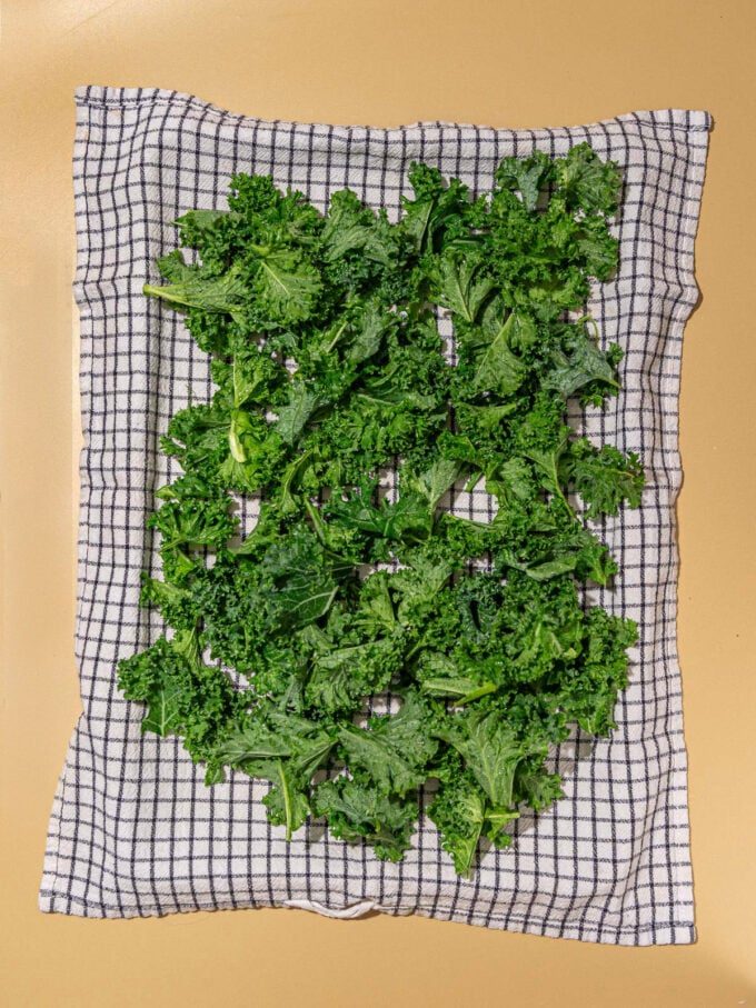 kale on kitchen towel