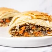 lentil wellington on white plate