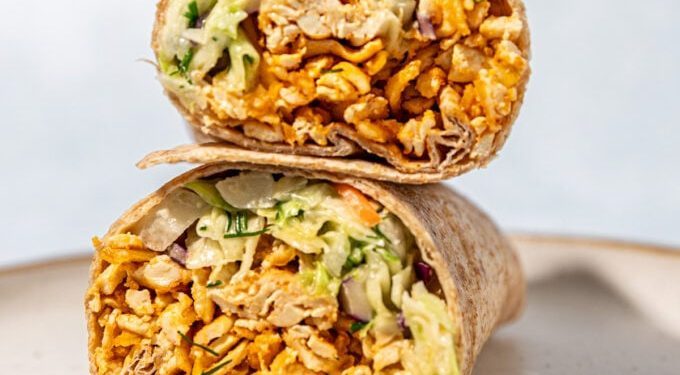 Buffalo Shredded Tofu Wrap (33g protein!)