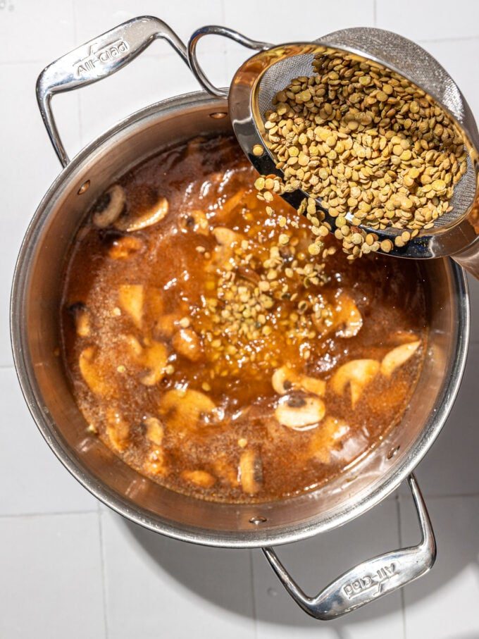 lentils added to mushroom stew