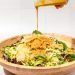 Raw Shredded Brussels Sprouts Salad with Crispy Rice and Tofu