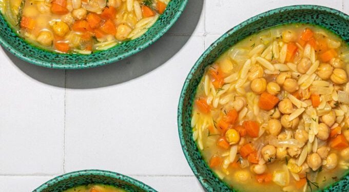 Bright + Lemony Orzo Soup with Chickpeas
