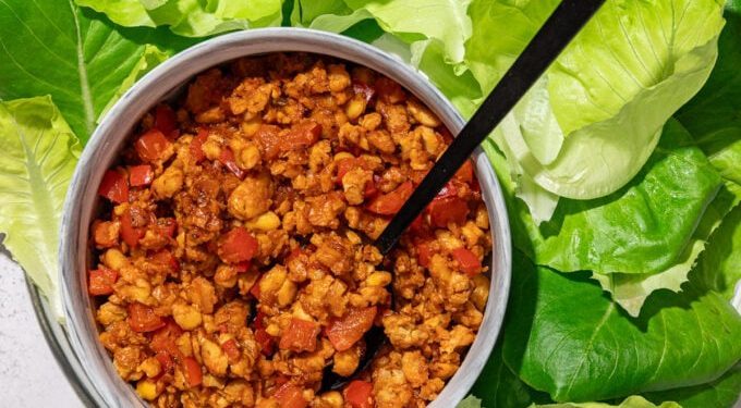 Sweet + Spicy Vegan Lettuce Wraps with Tempeh Crumbles