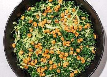 20 Minute Shredded Kale Cabbage Salad with Dill Pickle Ranch