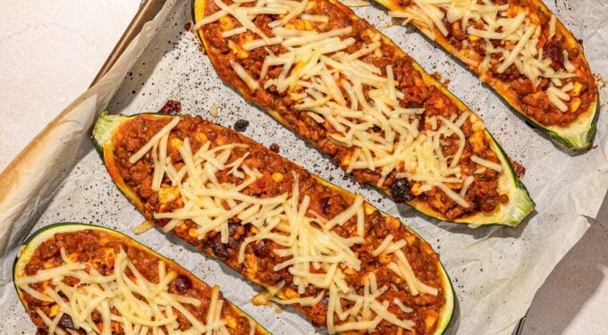 Saucy Lentil-stuffed Zucchini Boats