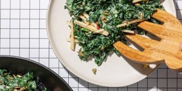 Creamy Maple Tahini Kale and Apple Salad