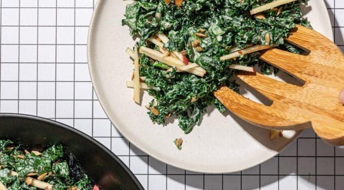Creamy Maple Tahini Kale and Apple Salad