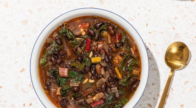 Garlicky Black Bean Soup with Swiss Chard