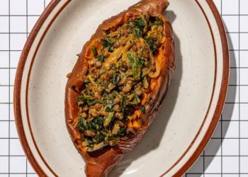 Sweet + Spicy Lentil Stuffed Sweet Potatoes