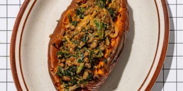 Sweet + Spicy Lentil Stuffed Sweet Potatoes