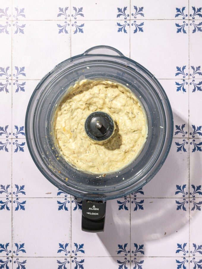 artichoke tofu dip in food processor