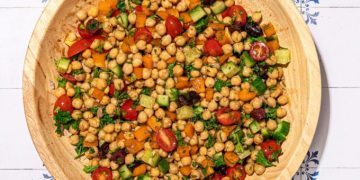 Greek-ish Chickpea Salad with Creamy Balsamic Dressing