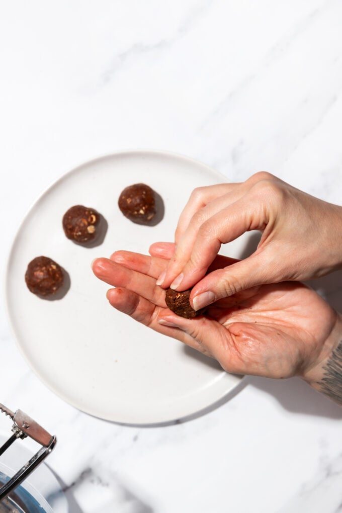 hand pressing protein balls