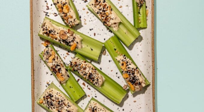 Everything Bagel Celery Snacks with Tahini