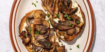 Garlicky Mushrooms on Toast with Tofu Ricotta
