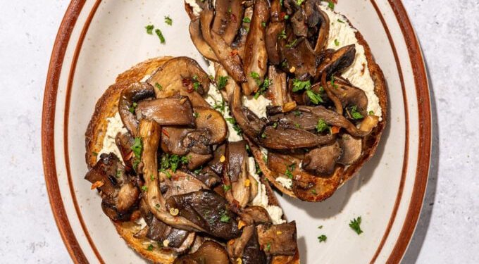 Garlicky Mushrooms on Toast with Tofu Ricotta
