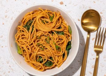 Quick + Easy Peanut Butter Noodles with Greens