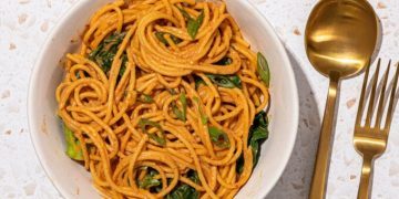 Quick + Easy Peanut Butter Noodles with Greens