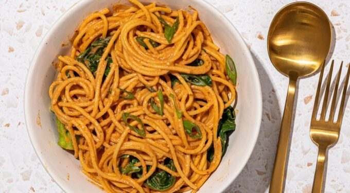 Quick + Easy Peanut Butter Noodles with Greens