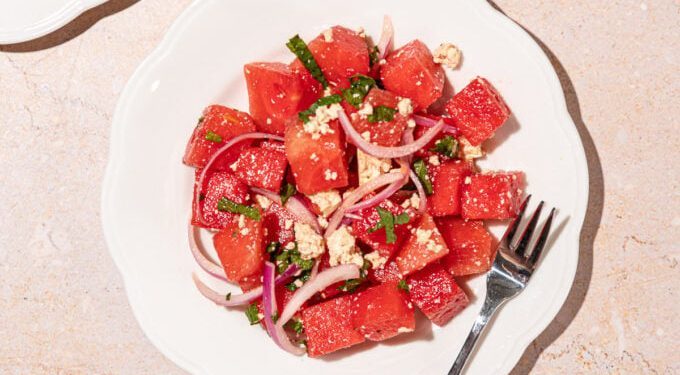 Summer Watermelon Salad with Crumbled Vegan Feta