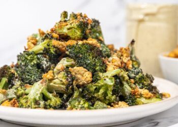 Roasted Broccoli Caesar Salad with Vegan Dressing