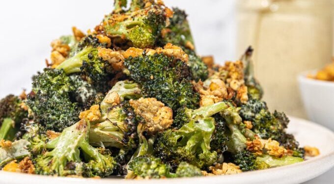 Roasted Broccoli Caesar Salad with Vegan Dressing